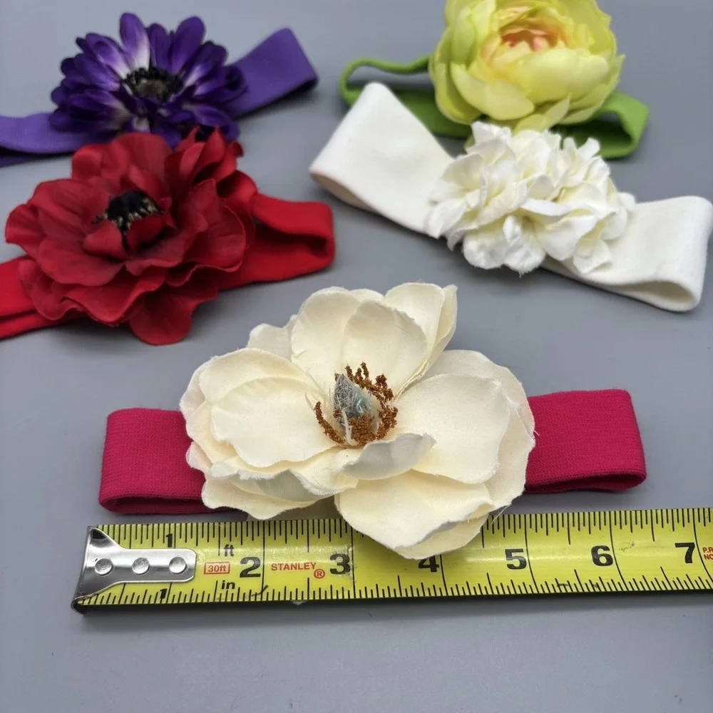 5 Pc. Large Flower Hair Bow on Knit Headband Lot‎ Gift Set Baby Girl